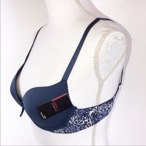 Natori Blue Leopard Print Bra 34B, New